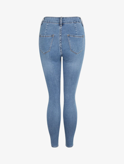 Jean skinny délavé à taille haute - Bleu - 2