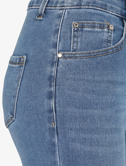 Jean skinny délavé à taille haute - Bleu - 3