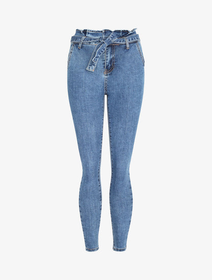 Jean ultra skinny à taille volantée - Bleu denim - 1