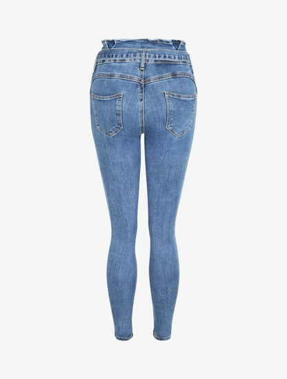Jean ultra skinny à taille volantée - Bleu denim - 2