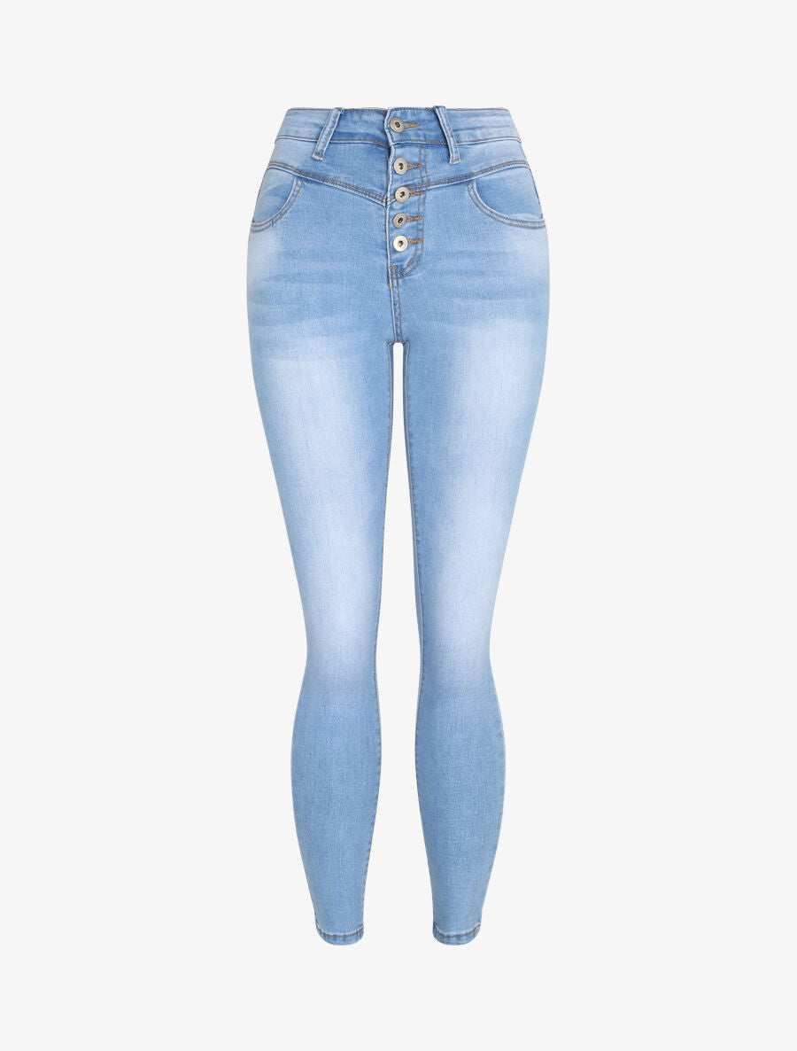 Jean skinny délavé et push up - Bleu clair - 3