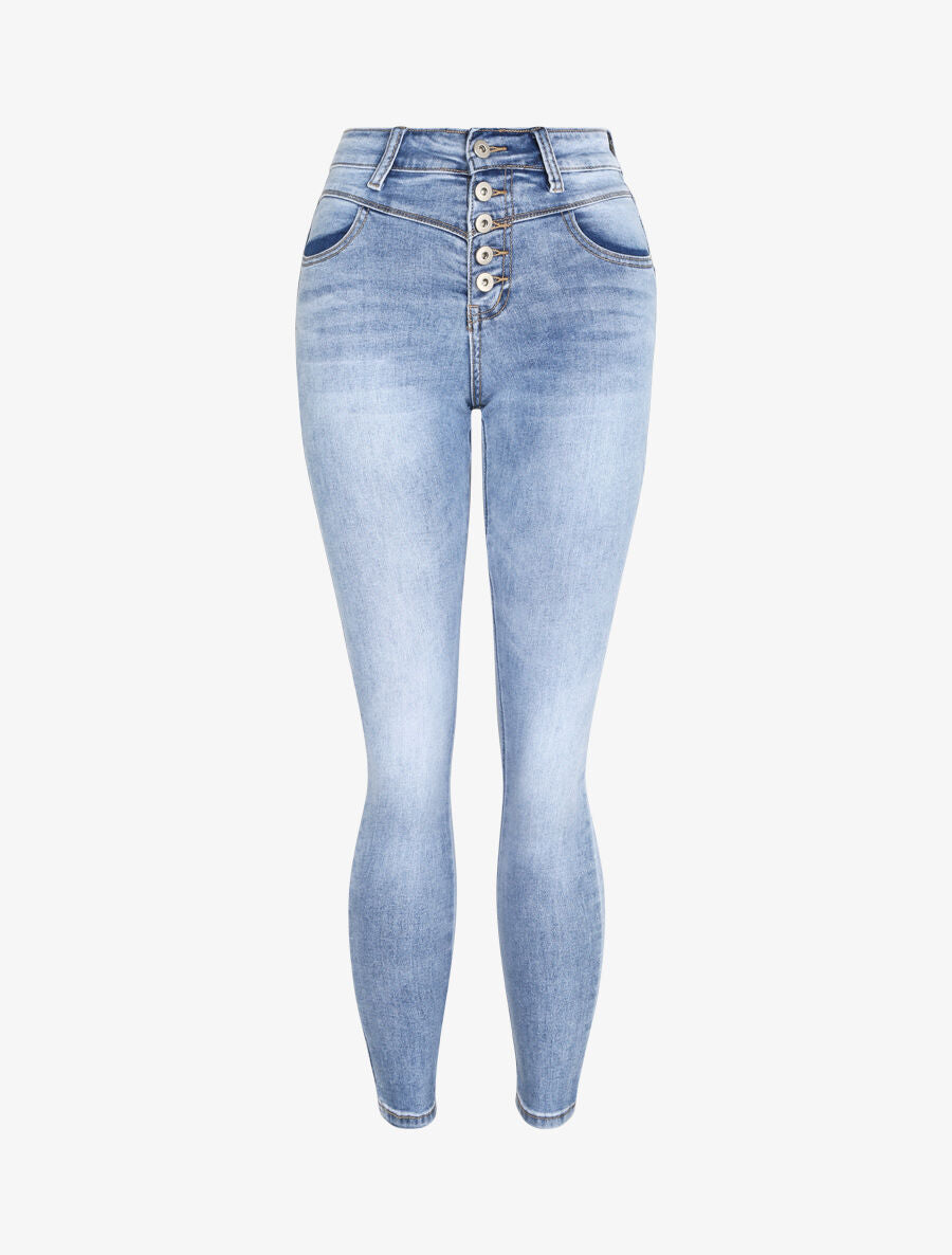 Jean skinny délavé et push up - Bleu gris - 1