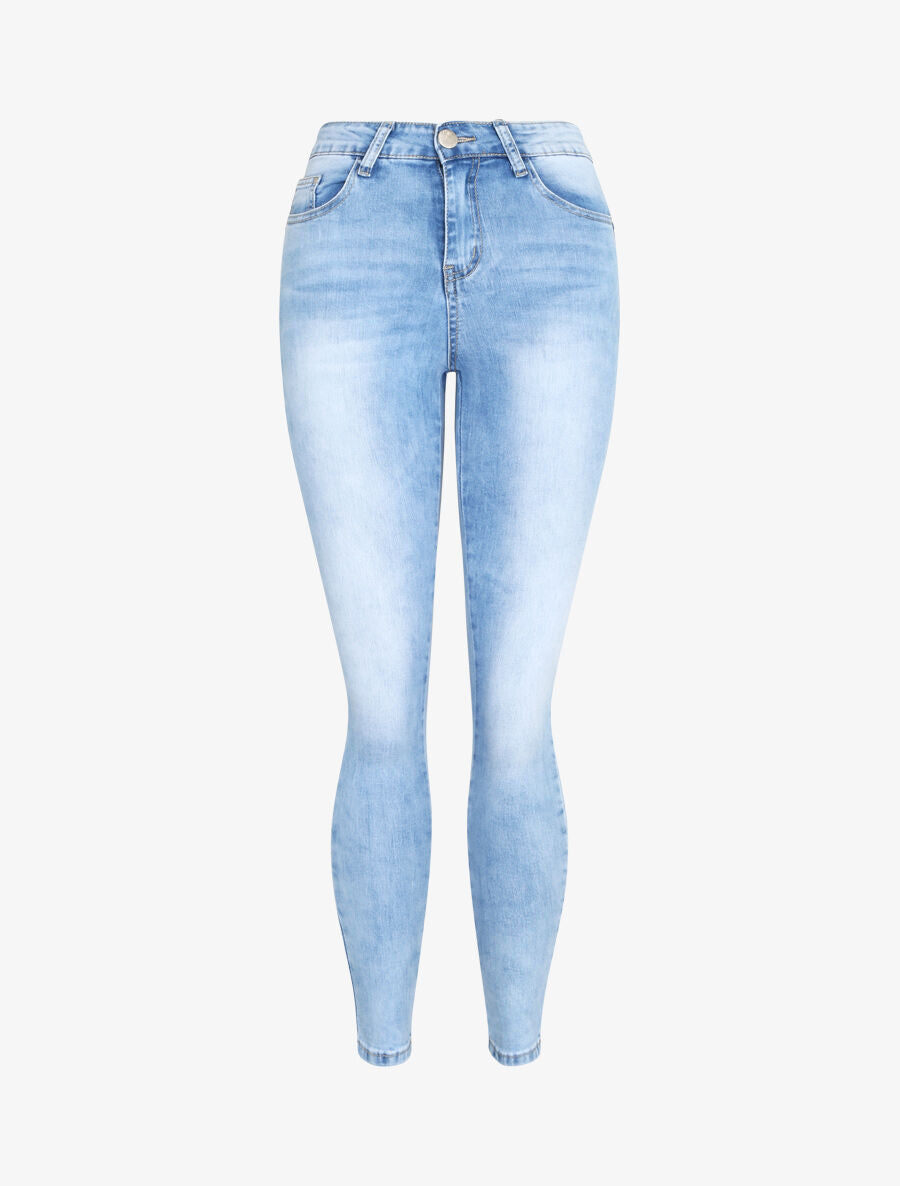 Jean push up délavé à taille haute - Bleu clair - 3