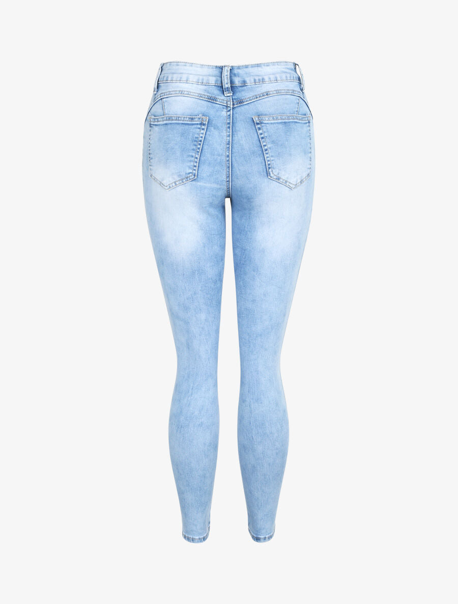 Jean push up délavé à taille haute - Bleu clair - 2