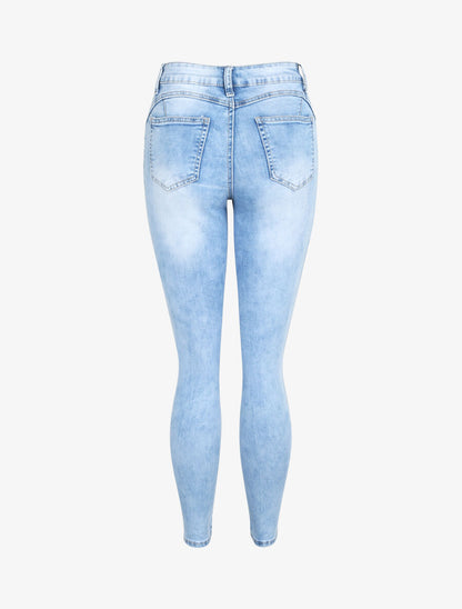 Jean push up délavé à taille haute - Bleu clair - 2