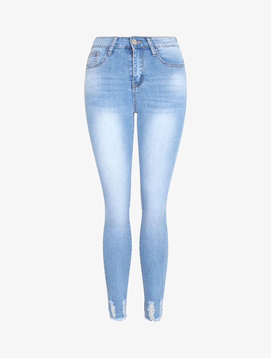 Jean push up ultra skinny à bords griffés - Bleu - 1