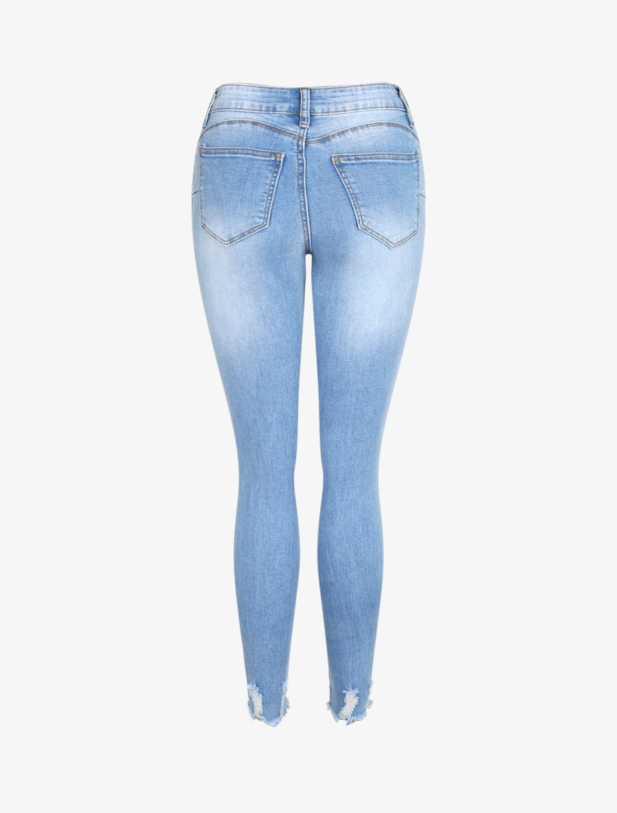 Jean push up ultra skinny à bords griffés - Bleu - 2