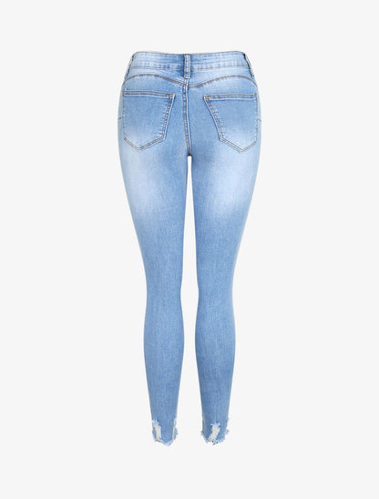 Jean push up ultra skinny à bords griffés - Bleu - 2
