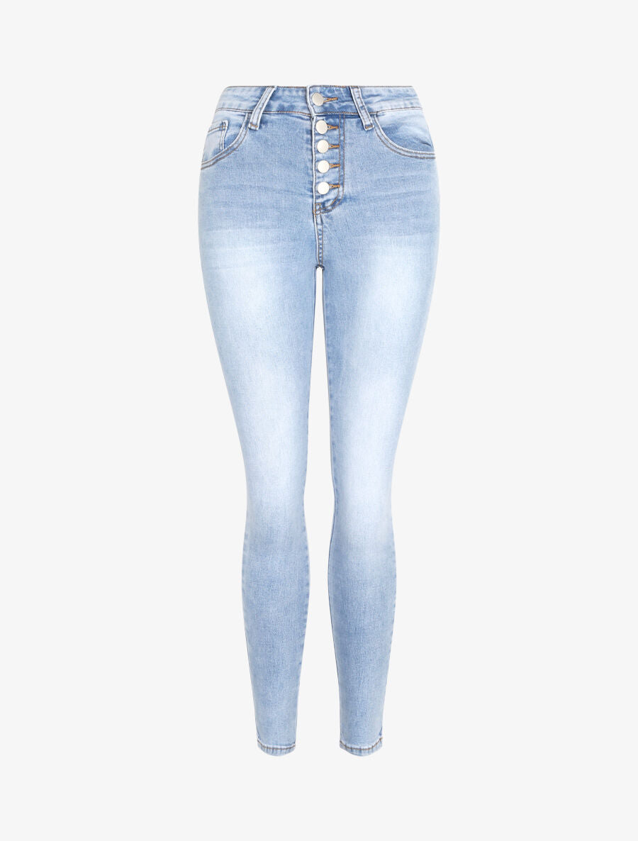 Jean push up à fermeture boutonnée - Bleu gris - 1