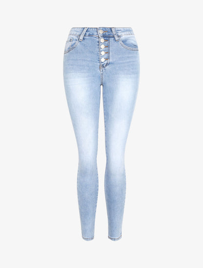 Jean push up à fermeture boutonnée - Bleu gris - 1