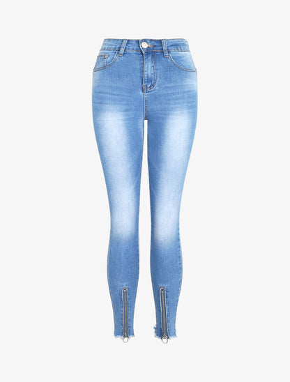 Jean push up à bords à zips - Bleu denim - 1