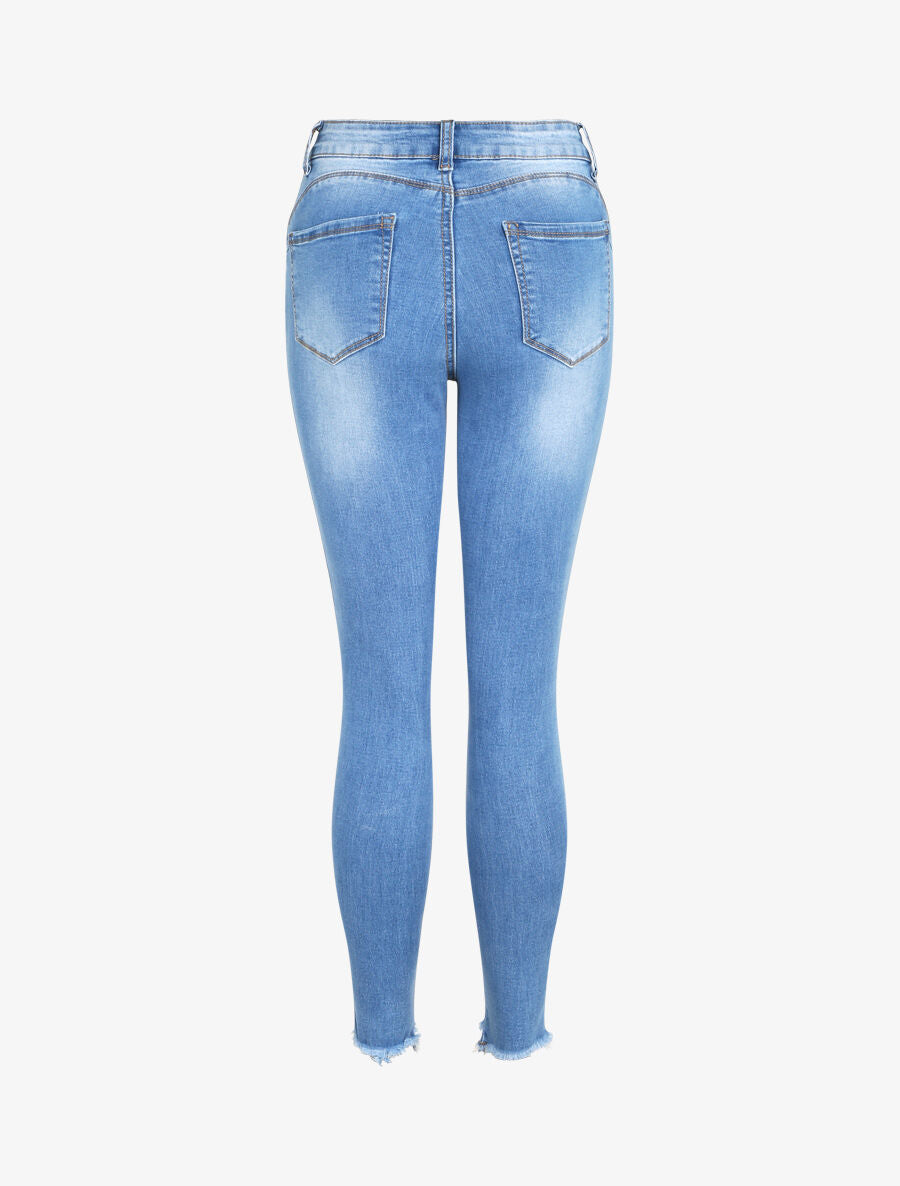 Jean push up à bords à zips - Bleu denim - 2