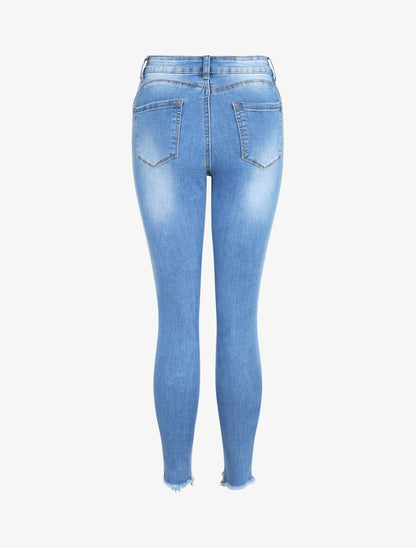 Jean push up à bords à zips - Bleu denim - 2