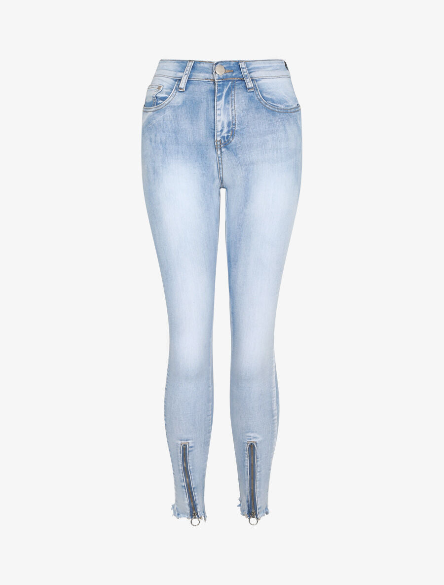 Jean push up à bords à zips - Bleu clair - 1