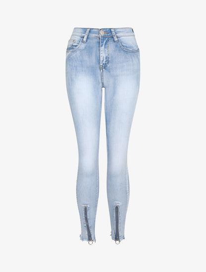 Jean push up à bords à zips - Bleu clair - 1
