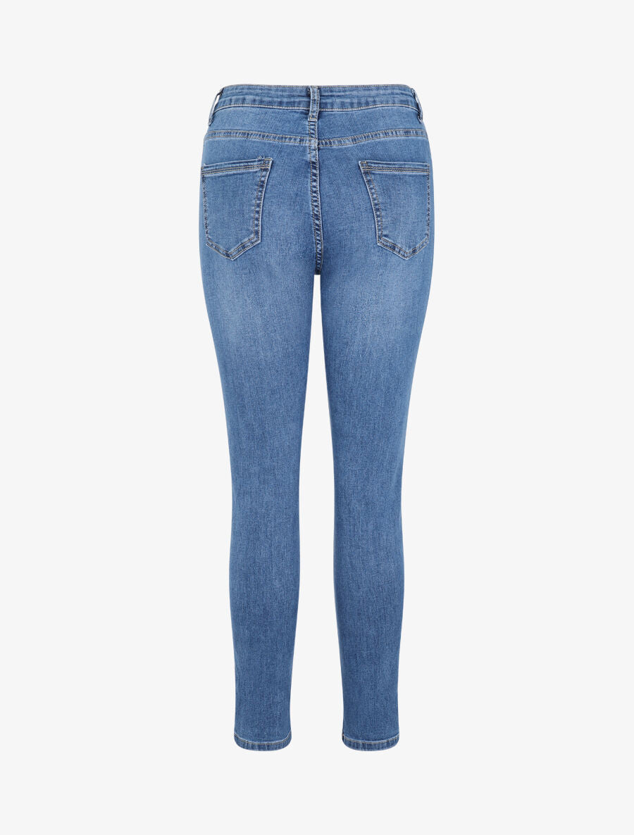 Jean skinny grande taille légèrement délavé - Bleu - 2