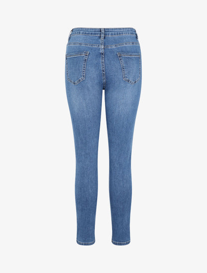 Jean skinny grande taille légèrement délavé - Bleu - 2