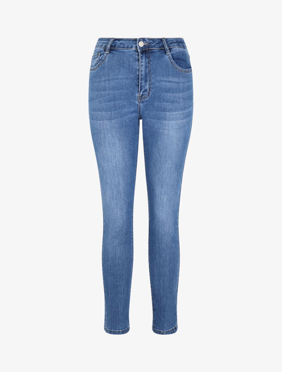 Jean skinny grande taille délavé - Bleu clair - 4