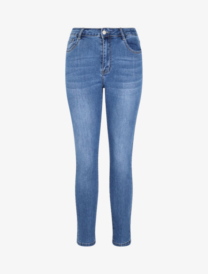 Jean skinny grande taille délavé - Bleu clair - 4