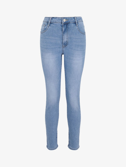 Jean skinny grande taille délavé à taille standard - Bleu clair - 4
