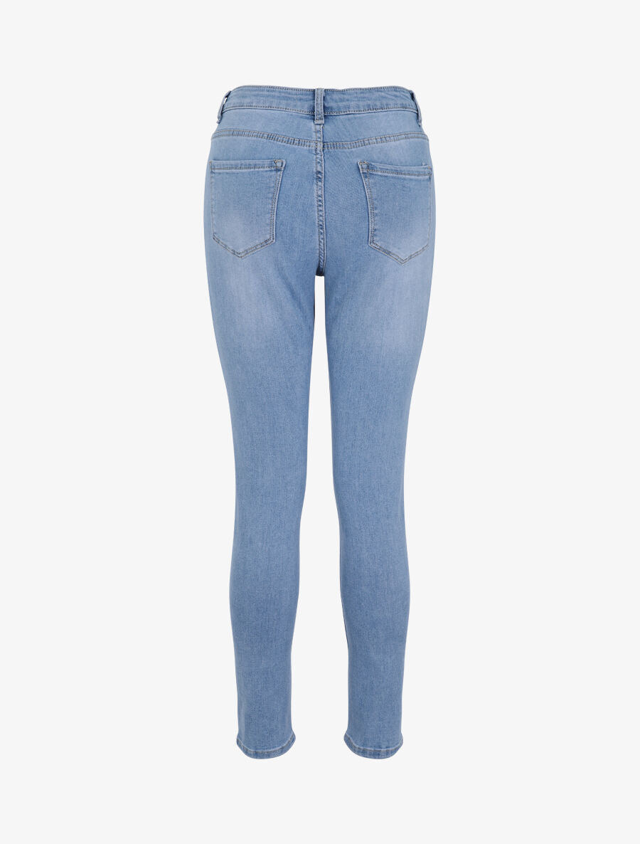 Jean skinny grande taille délavé à taille standard - Bleu clair - 2