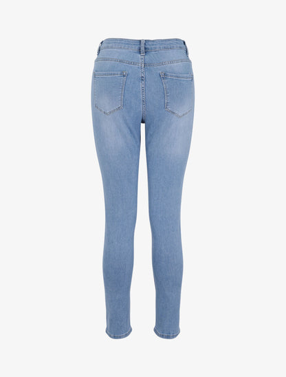 Jean skinny grande taille délavé à taille standard - Bleu clair - 2