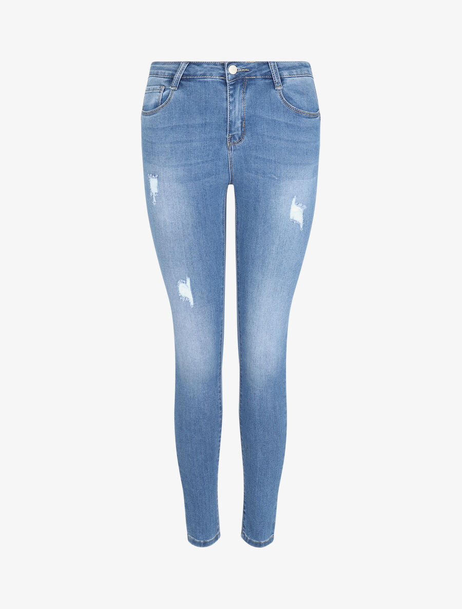 Jean skinny déchiré et délavé - Bleu clair - 1