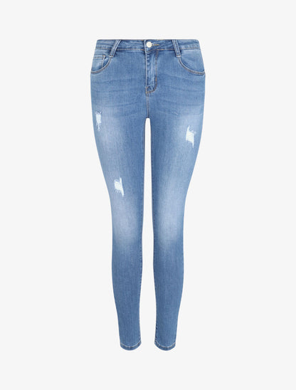 Jean skinny déchiré et délavé - Bleu clair - 1