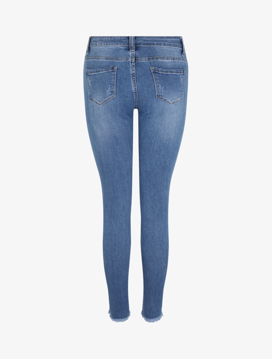 Jean 7/8 déchiré à bords coupe franche - Bleu - 2