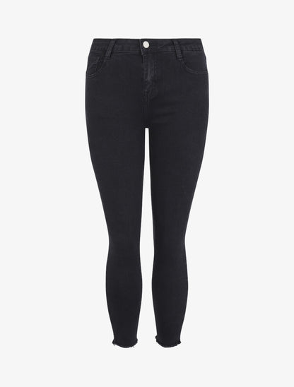 Jean 7/8 à taille standard et bords coupe franche - Noir - 1