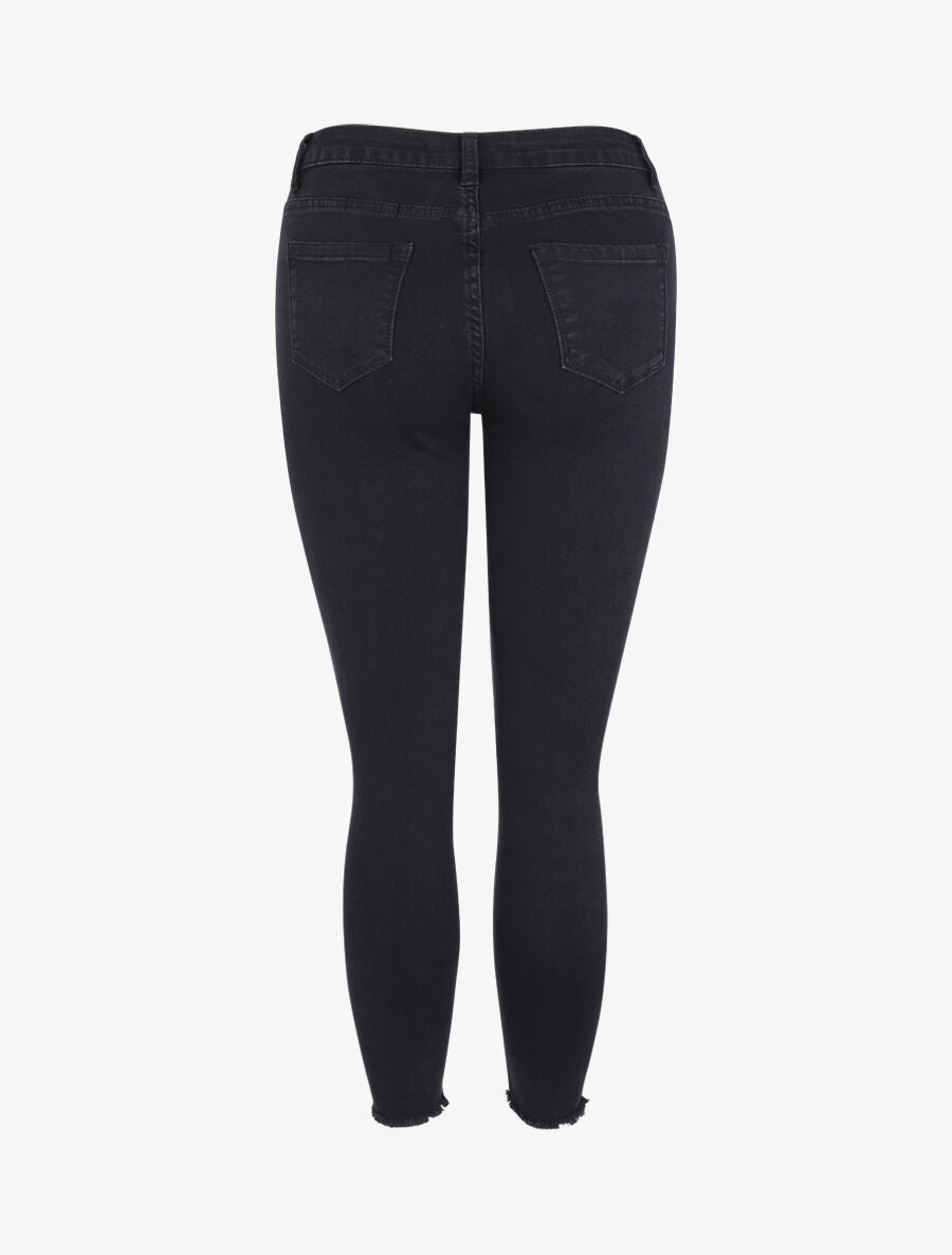 Jean 7/8 à taille standard et bords coupe franche - Noir - 2