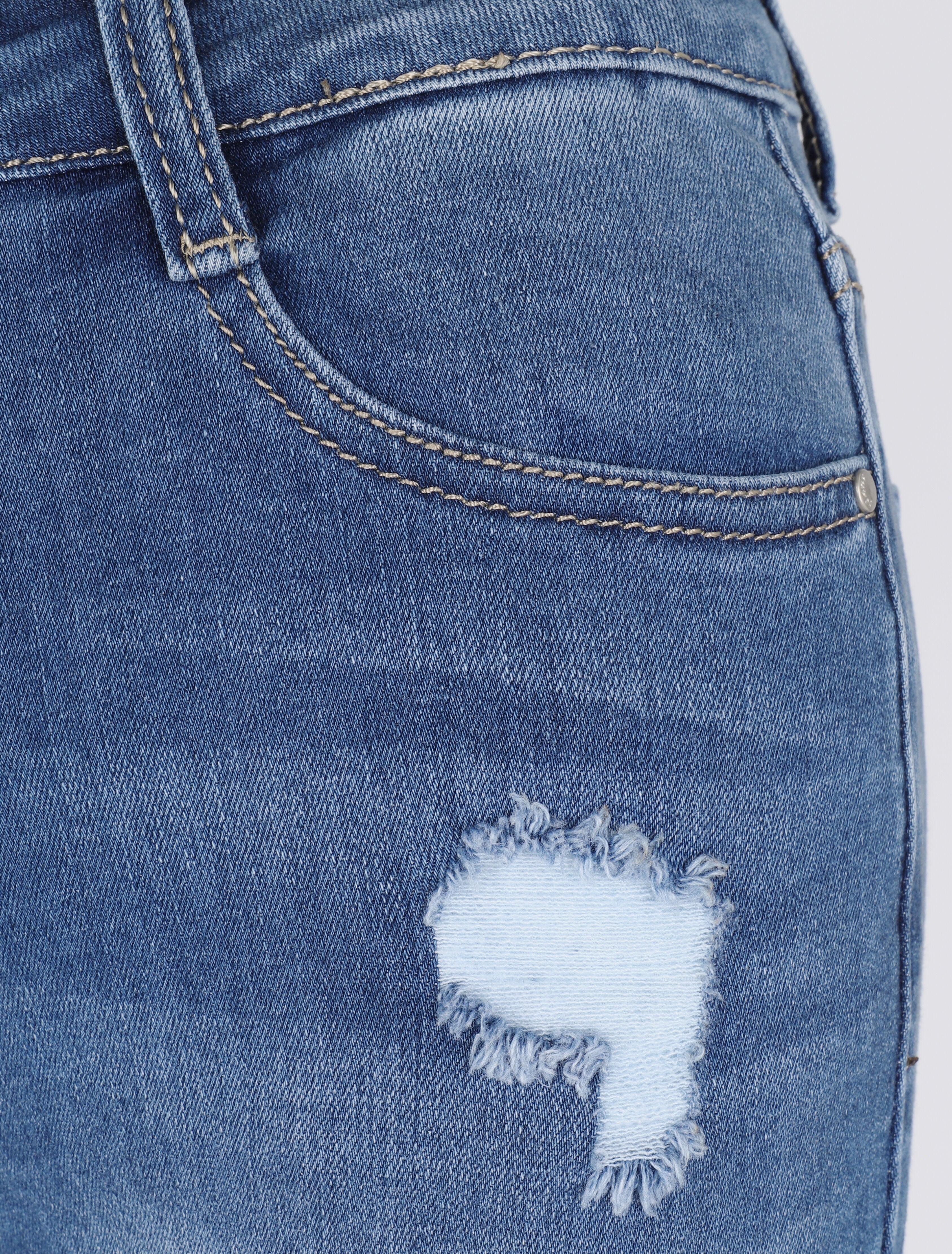 Short en jean déchiré à bords retroussés - Bleu - 3