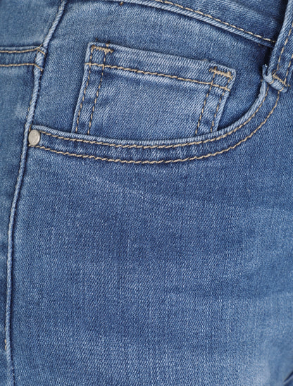 Short en jean déchiré à bords retroussés - Bleu - 4