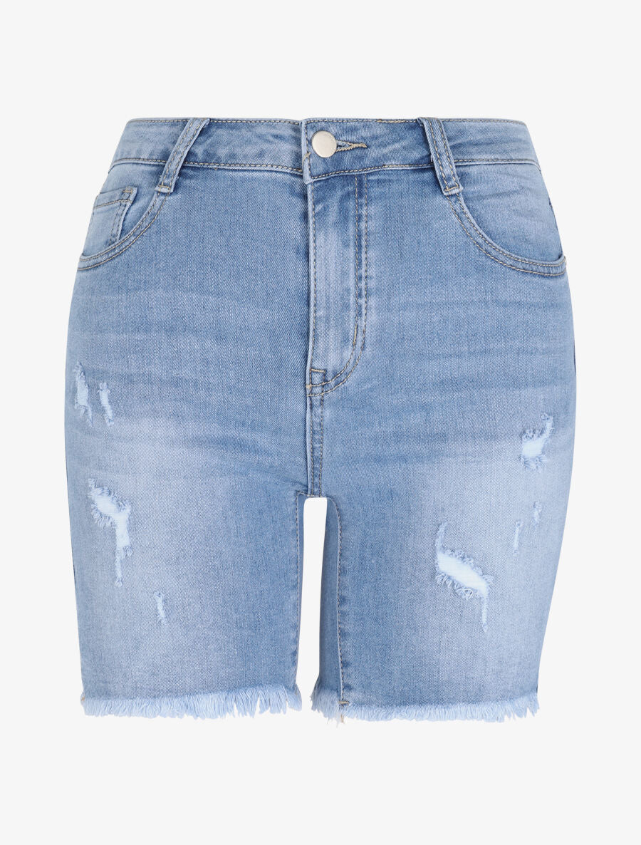 Short en jean à bords coupe franche - Bleu clair - 5