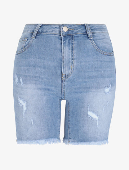 Short en jean à bords coupe franche - Bleu clair - 5