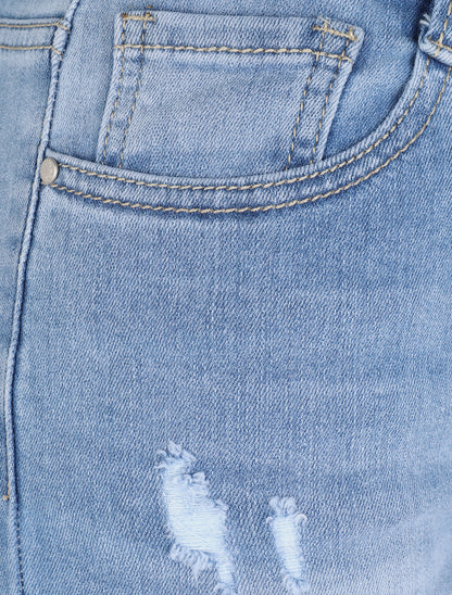 Short en jean à bords coupe franche - Bleu clair - 3