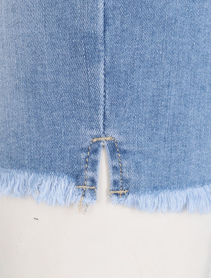 Short en jean à bords coupe franche - Bleu clair - 4