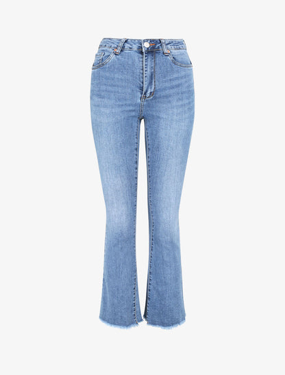 Jean push up coupe flare à bords effilochés - Bleu denim - 1