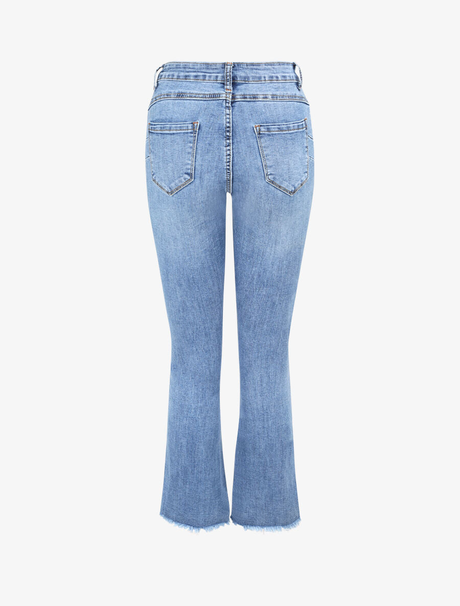 Jean push up coupe flare à bords effilochés - Bleu denim - 2