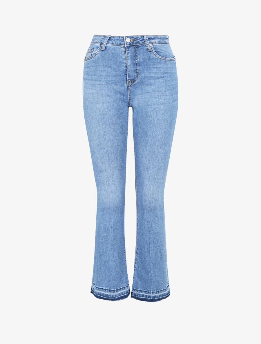 Jean push up coupe flare à bords délavés - Bleu denim - 4