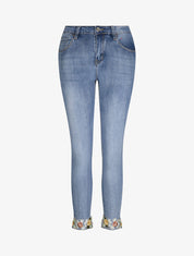 Jean 7/8 à revers orné de broderies et de strass - Bleu denim - 4