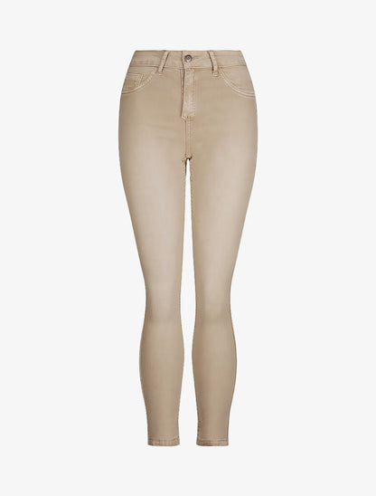 Jean réversible slim taille haute effet froissé imprimé fleuri - Beige - 6