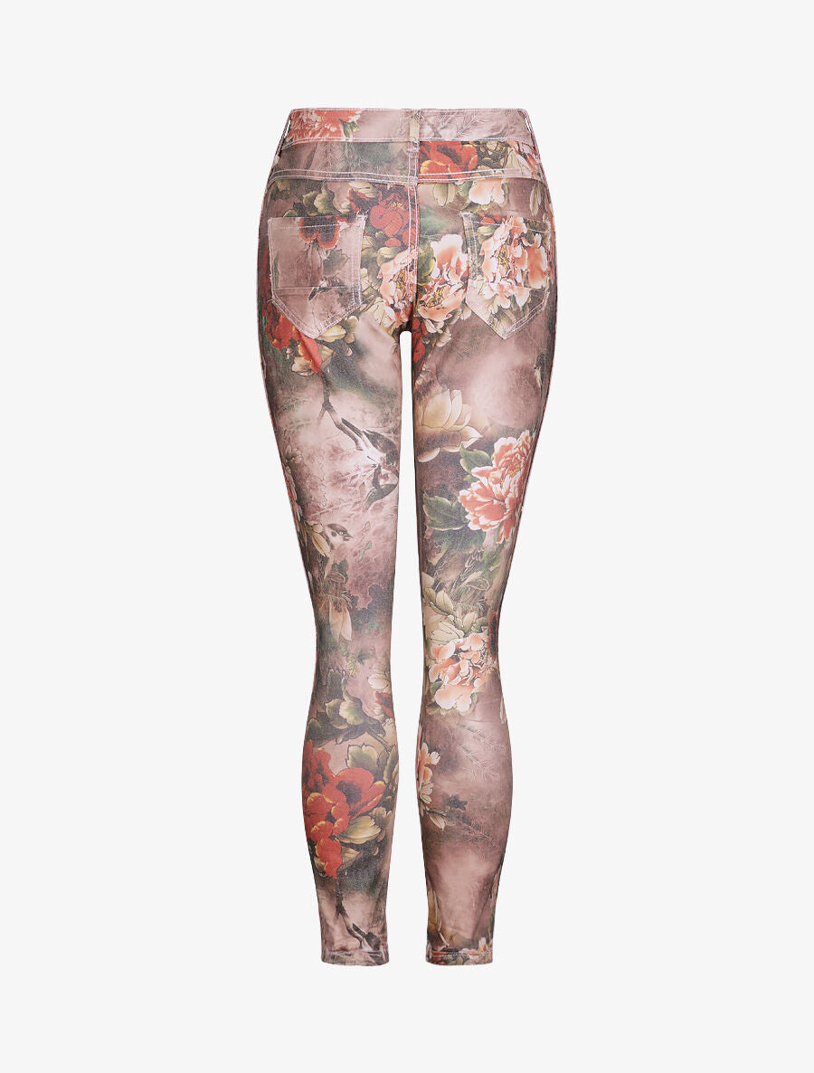 Jean réversible slim taille haute effet froissé imprimé fleuri - Rose pâle - 4