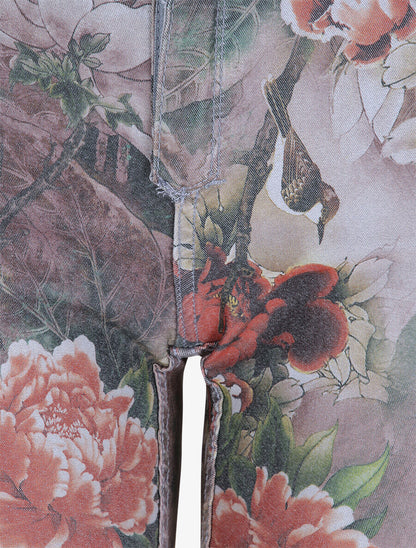 Jean réversible slim taille haute effet froissé imprimé fleuri - Bleu clair - 5