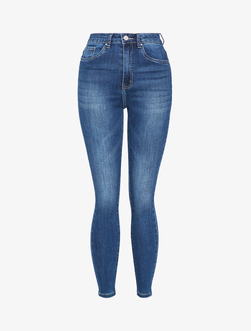 Jean skinny taille haute délavé - Bleu denim - 1