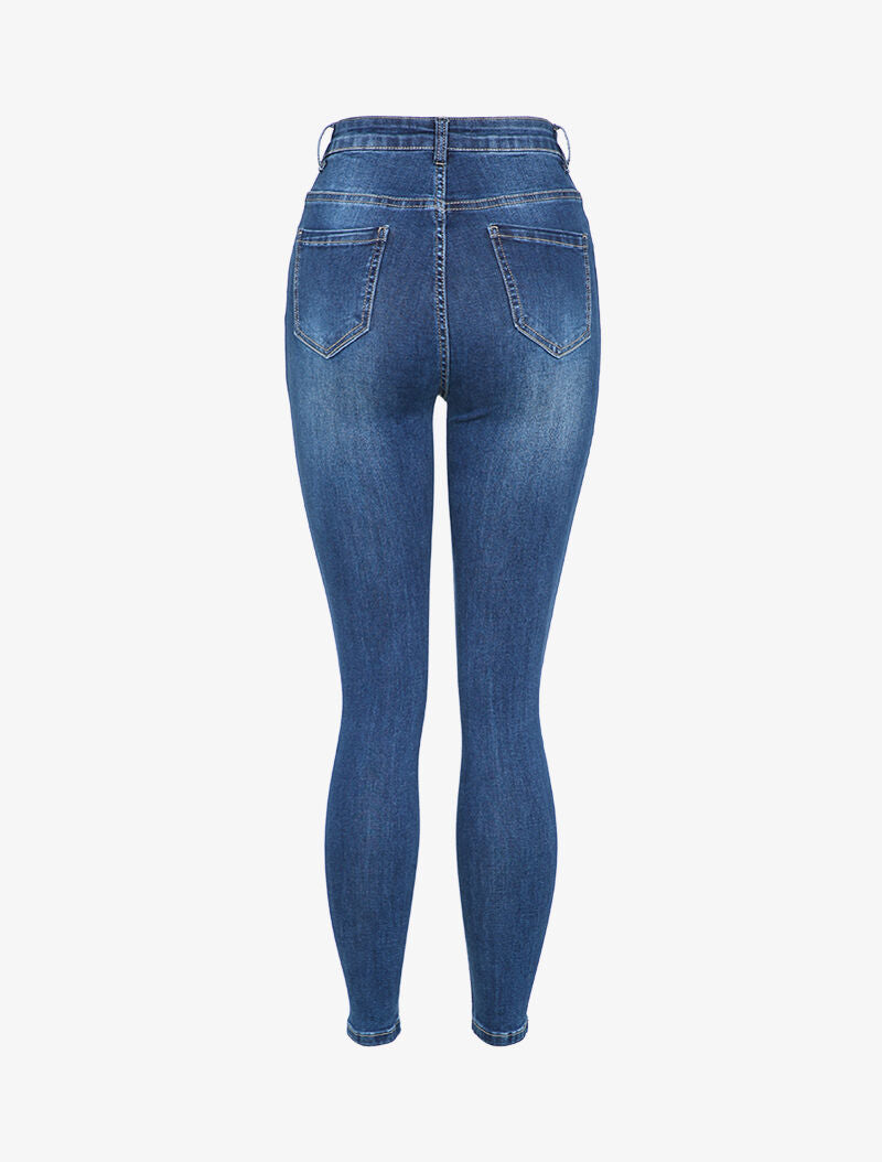 Jean skinny taille haute délavé - Bleu denim - 2