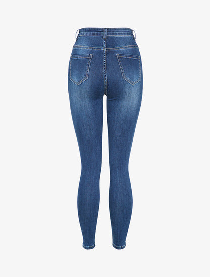 Jean skinny taille haute délavé - Bleu denim - 2