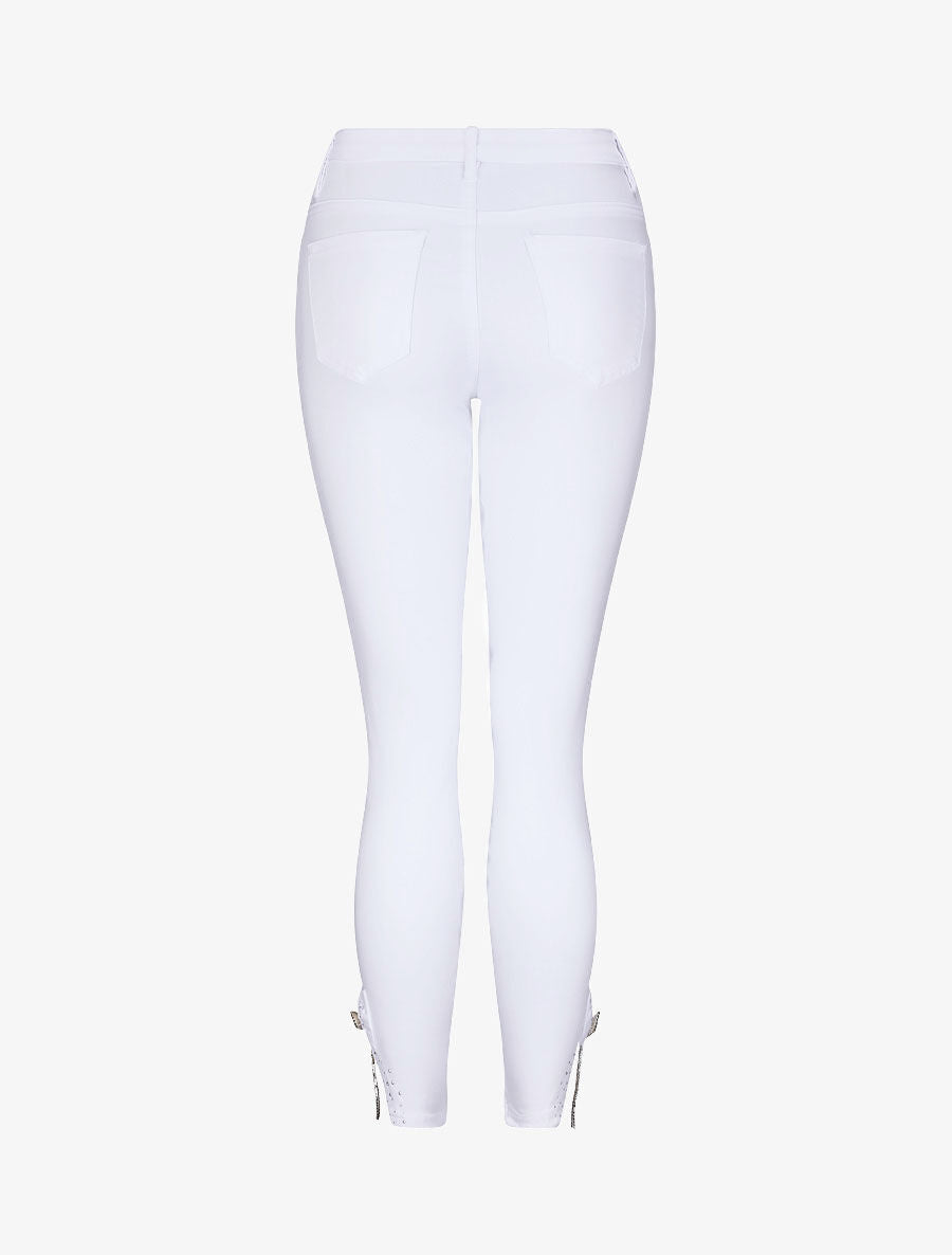 Jean 7/8 orné de strass et dentelle - Blanc - 4