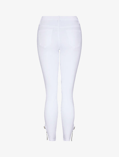 Jean 7/8 orné de strass et dentelle - Blanc - 4