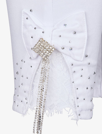 Jean 7/8 orné de strass et dentelle - Blanc - 5